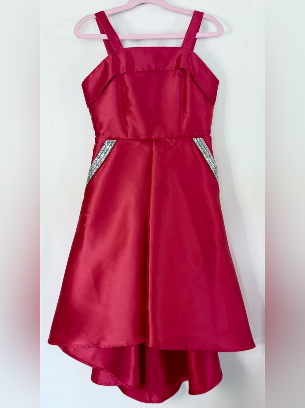Speechless Girls Red Satin High-Low Party Dress with Rhinestones Accents Sz 7